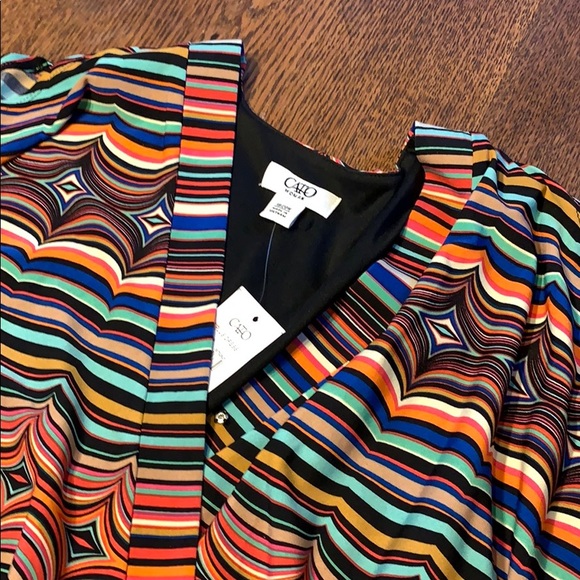 Graphic cold shoulder silky stretchy dress, NWT - Picture 3 of 4